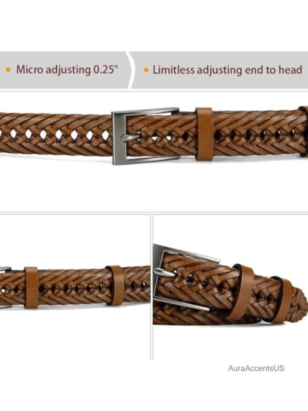 Men's Braided Leather Belt, Woven Dress Belt for Casual & Golf